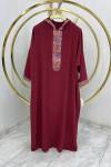 Bordo Önü Desenli Abaya